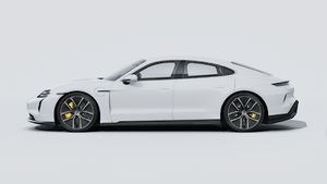 Exterior view of Taycan Turbo S showing the left side of the car