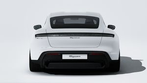 Exterior view of Taycan 4 Black Edition showing the rear of the car