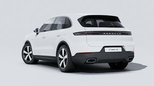 Exterior view of Cayenne E-Hybrid showing the back and left side of the car