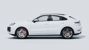 Exterior view of Cayenne Turbo E-Hybrid Coupé showing the left side of the car