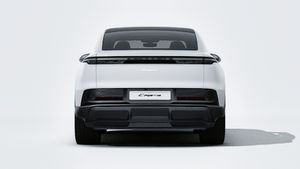 Exterior view of Cayenne Coupé Electric showing the rear of the car