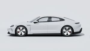 Exterior view of Taycan 4S showing the left side of the car