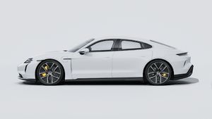 Exterior view of Taycan Turbo S showing the left side of the car