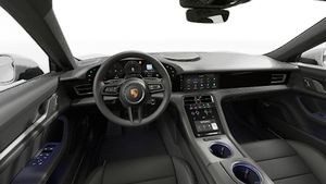 Interior view showing the steering wheel and dashboard of Taycan 4S Cross Turismo