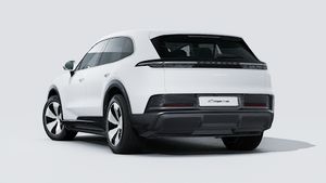 Exterior view of Cayenne Electric showing the back and left side of the car