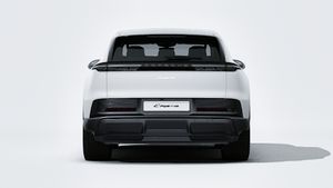 Exterior view of Cayenne Electric showing the rear of the car