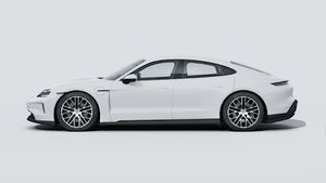 Exterior view of Taycan showing the left side of the car