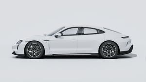 Exterior view of Taycan Turbo showing the left side of the car