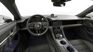 Interior view showing the steering wheel and dashboard of Taycan 4 Cross Turismo