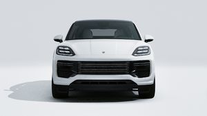Vue extérieure de Cayenne Turbo E-Hybrid Coupé montrant l'avant de la voiture