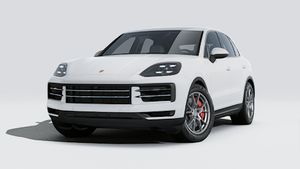 Buitenaanzicht van Cayenne S E-Hybrid met de voorkant en linkerkant van de auto