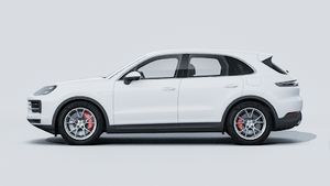 Buitenaanzicht van Cayenne S E-Hybrid met de linkerkant van de auto
