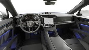 Binnenaanzicht van het stuur en het dashboard van Cayenne Turbo Coupé Electric