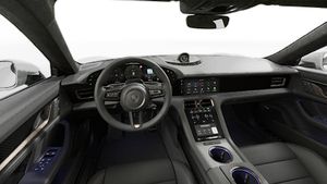 Binnenaanzicht van het stuur en het dashboard van Taycan Turbo S