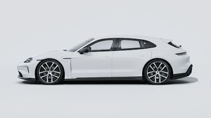 Buitenaanzicht van Taycan Sport Turismo Black Edition met de linkerkant van de auto