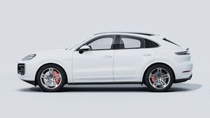 Utvendig visning av Cayenne Turbo E-Hybrid Coupé som viser venstre side av bilen