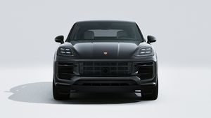 Utvendig visning av Cayenne E-Hybrid Coupé Black Edition som viser fronten av bilen