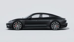 Utvendig visning av Taycan 4S Black Edition som viser venstre side av bilen