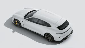 Utvendig visning av Taycan Turbo S Sport Turismo sett ovenfra