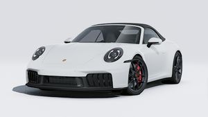 Exterior view of 911 Carrera 4 GTS Cabriolet showing the front and left side of the car