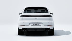 Exterior view of Cayenne Turbo E-Hybrid showing the rear of the car