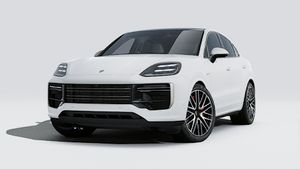 Exterior view of Cayenne Turbo E-Hybrid Coupé showing the front and left side of the car