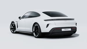 Exterior view of Taycan Turbo showing the back and left side of the car