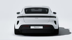 Exterior view of Taycan Turbo showing the rear of the car