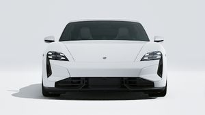 Exterior view of Taycan Turbo S showing the front of the car