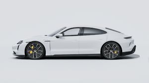 Exterior view of Taycan Turbo S showing the left side of the car