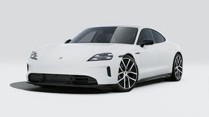 Exterior view of Taycan Black Edition showing the front and left side of the car