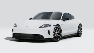 Exterior view of Taycan 4S Black Edition showing the front and left side of the car