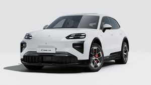 Exterior view of Cayenne Turbo Electric showing the front and left side of the car