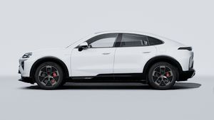 Exterior view of Cayenne Turbo Coupé Electric showing the left side of the car