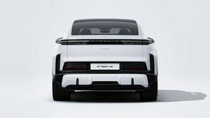 Exterior view of Cayenne Turbo Coupé Electric showing the rear of the car