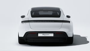 Exterior view of Taycan showing the rear of the car
