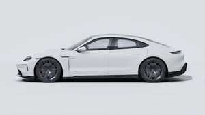 Exterior view of Taycan GTS showing the left side of the car