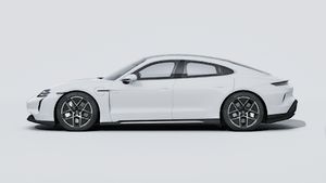 Exterior view of Taycan Turbo showing the left side of the car