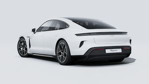 Exterior view of Taycan Turbo showing the back and left side of the car