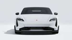 Exterior view of Taycan Turbo GT with Weissach Package showing the front of the car