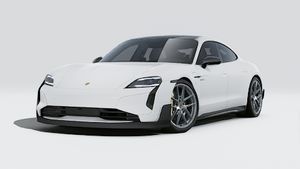 Exterior view of Taycan Turbo GT showing the front and left side of the car