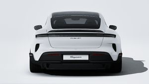Exterior view of Taycan Turbo GT showing the rear of the car