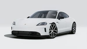 Exterior view of Taycan Black Edition showing the front and left side of the car