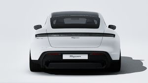 Exterior view of Taycan Black Edition showing the rear of the car