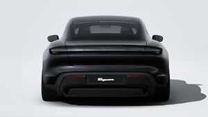 Exterior view of Taycan 4 Black Edition showing the rear of the car