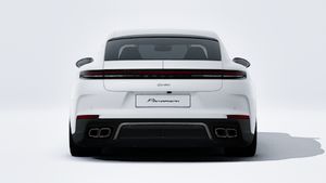 Exterior view of Panamera Turbo E-Hybrid showing the rear of the car
