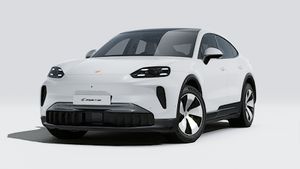 Exterior view of Cayenne Coupé Electric showing the front and left side of the car