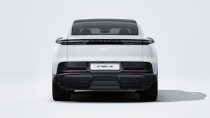 Exterior view of Cayenne Coupé Electric showing the rear of the car
