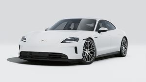 Exterior view of Taycan showing the front and left side of the car