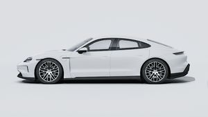 Exterior view of Taycan showing the left side of the car